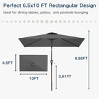6.5' x 10' Rectangular Patio Umbrella Large Outdoor Market Umbrella w/UV - Image 6