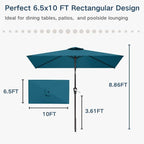 6.5' x 10' Rectangular Patio Umbrella Large Outdoor Market Umbrella w/UV - Image 9