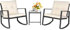 SUNCROWN 3 Piece Outdoor Rocking Bistro Set Black Wicker Furniture Porch Chairs by HOME