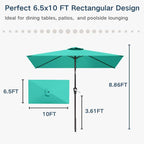6.5' x 10' Rectangular Patio Umbrella Large Outdoor Market Umbrella w/ UV - Image 9