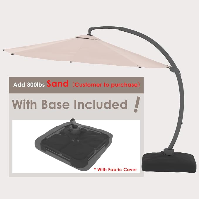 12FT Solar Powered LED Light Cantilever Patio Umbrella - Image 3