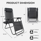 Set of 2 Adjustable Zero Gravity Lounge Chairs Outdoor Recliner w/Cup Holder - Image 3