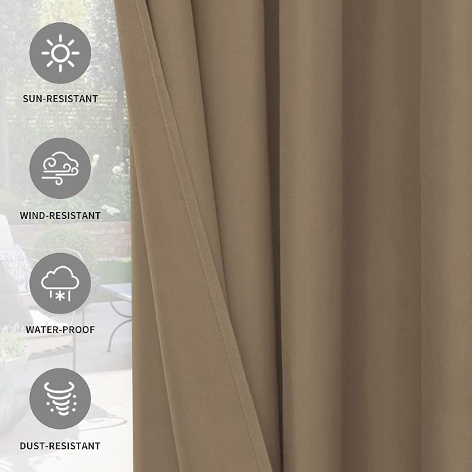 Easy-Going 100% Waterproof Outdoor Curtains 54x96 inch, Sand | Windproof - Image 5