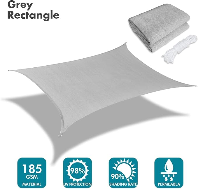 KANAGAWA Sun Shade Sail Curved 20'X26' Grey Rectangle Outdoor Shade Cover UV - Image 2