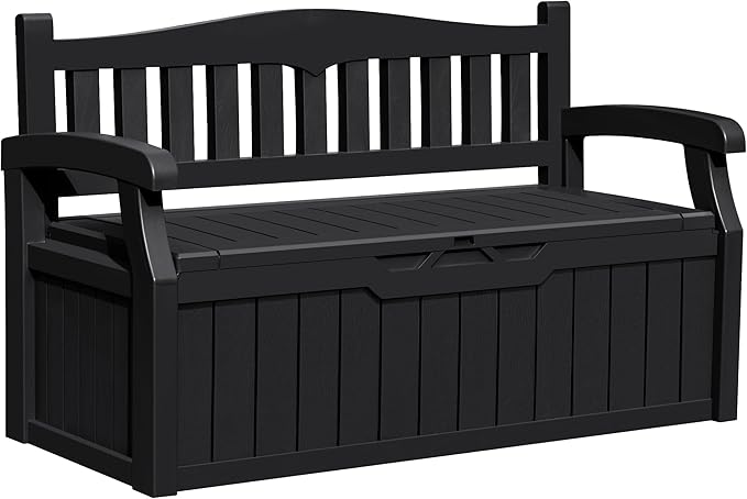 Greesum 80 Gallon Outdoor Storage Bench, Deck Box, Dark Black | by BuynowfromGreesum