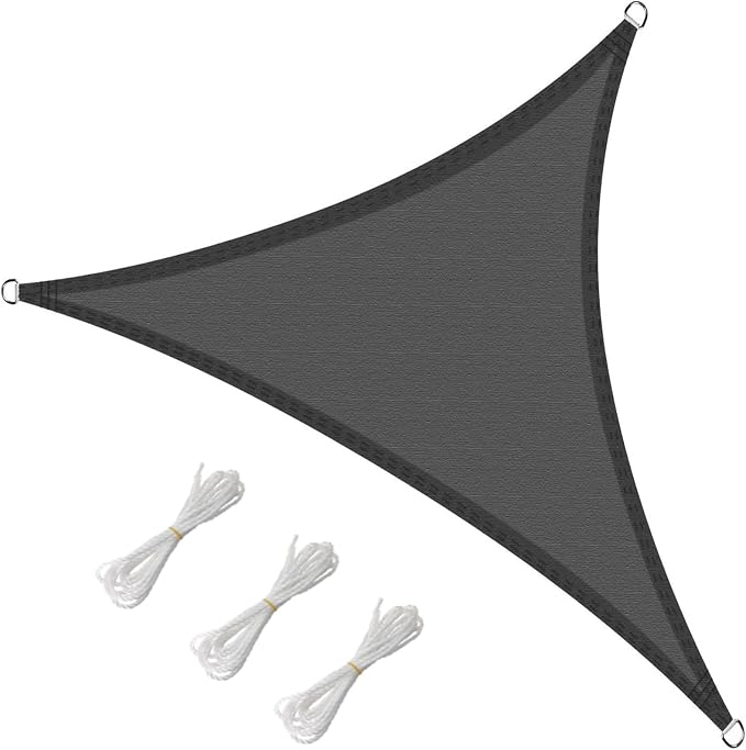 12 'x 12' x 12' Triangle Sun Shade Sail, 185 GSM HDPE, Dark Grey | 95% UV block - Image 2