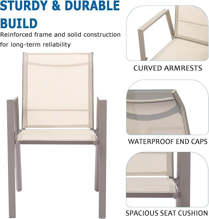 Outdoor Patio Chairs Set of 2, Ivory Beige Stackable Outdoor Chairs, - Image 6