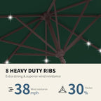 9FT Patio Umbrella with Solar Lights, Outdoor Market Umbrella with Tilt and - Image 4