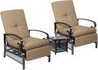 Incbruce 3 Pieces Outdoor Lounge Recliner Set, 2 Adjustable Metal Recliner Sofa by Incbruce