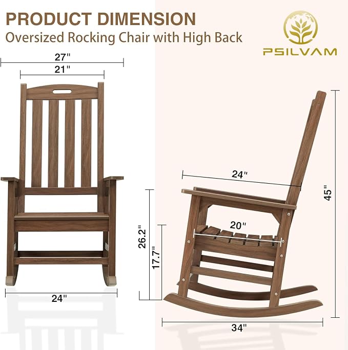 Oversized Outdoor Rocking Chair, HDPE Porch Rocker | High Back Rocking Chairs - Image 5