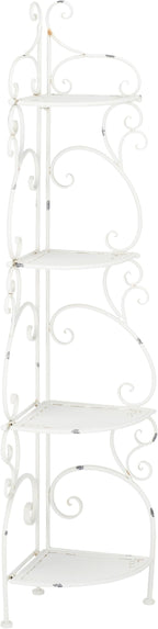 SAFAVIEH Outdoor Collection Turuca Antique White Wrought Iron 4-Tier Corner by Unknown