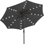 JEAREY 9' Patio Umbrella with Solar Lights, LED Umbrella, Dark Gray | Outdoor by JEAREYOutdoorsCollection