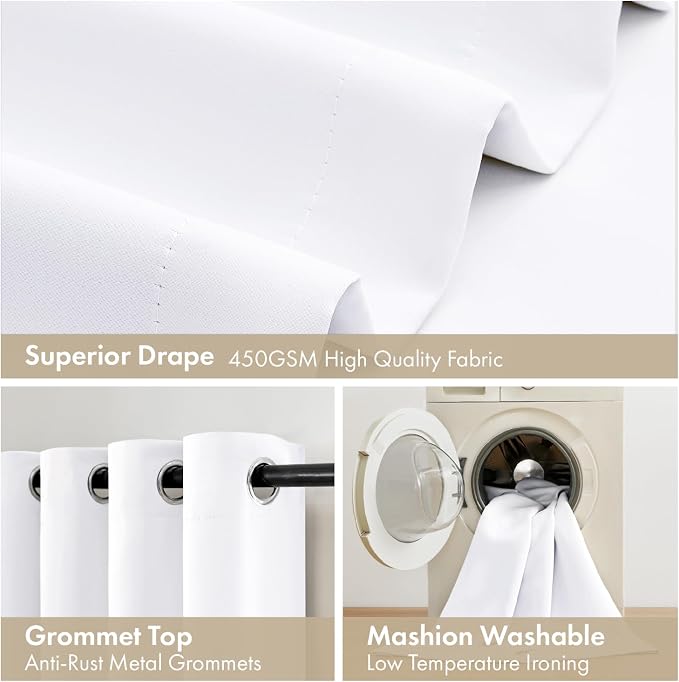 MIULEE White 100% Blackout Short Curtains - Image 7