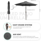 JEAREY 9' Patio Umbrella with Solar Lights, LED Umbrella, Dark Gray | Outdoor - Image 7