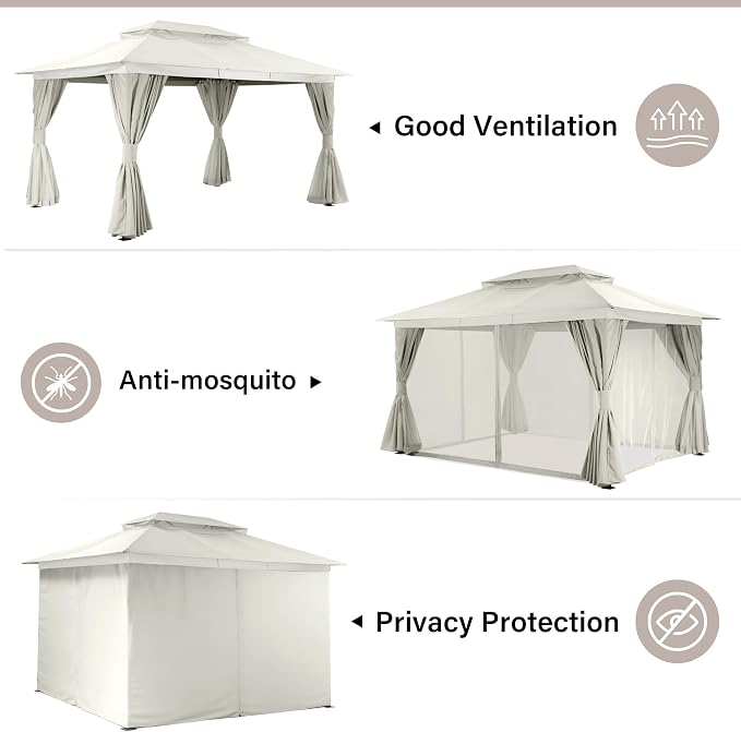 10'x12' Outdoor Gazebo, Heavy Duty Metal Frame Patio Canopy - Image 2