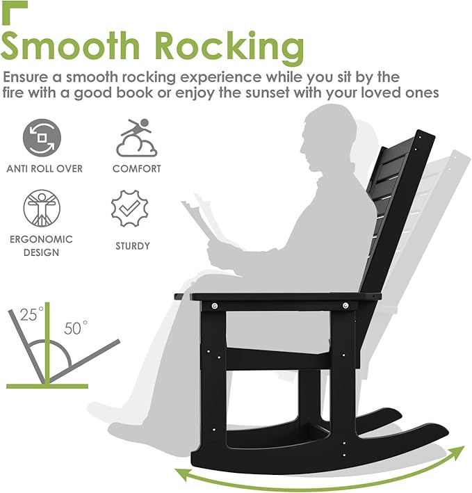 GREENVINES Oversized Outdoor Rocking Chairs Set of 4, HDPE Rocker - Image 4