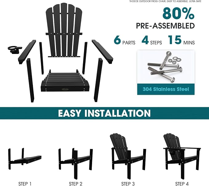 THOEOE Stackable Adirondack Chair Set of 8, HDPE All-Weather Fire Pit Chair | - Image 3