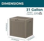31 Gallon Waterproof Resin Deck Box, UV Resistant Outdoor Storage - Image 2