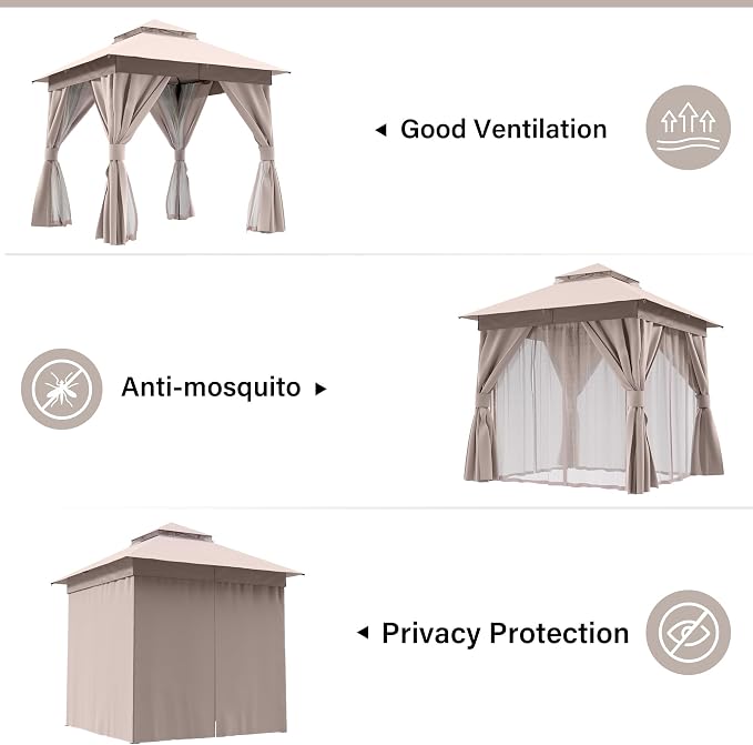 8'x8' Outdoor Gazebo, Heavy Duty Metal Frame Patio Canopy - Image 3