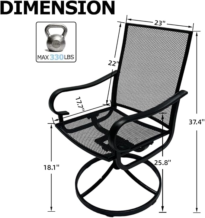 Outdoor Patio Dining Chairs Set of 6, All-Weather Metal Mesh Chairs - Image 2