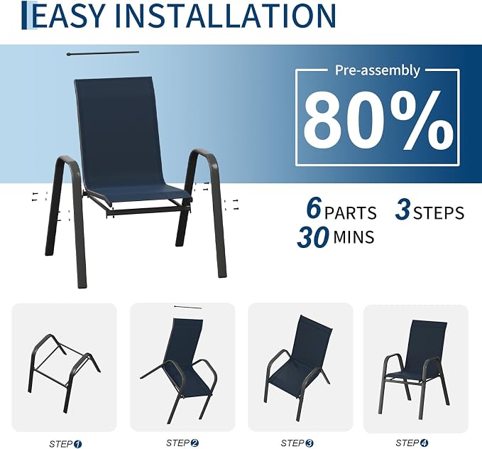 Patio Chairs Set of 4, Stackable Chairs - Image 6
