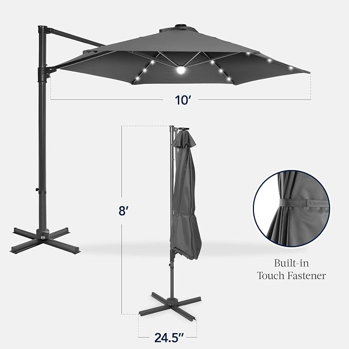 Best Choice Products 10ft Solar LED Offset Cantilever Hanging Market Patio - Image 2