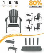 Stackable Set, 2 Chairs with 47in Table, All-Weather HDPE, 380 lbs Each+47.2in - Image 7