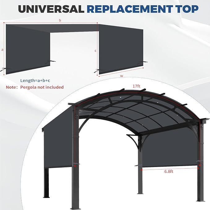 17' x 6.8' Waterproof Pergola Canopy Replacement Cover, Dark Gray | Waterproof - Image 3