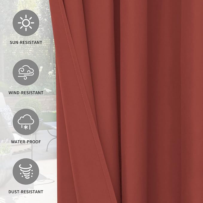 Easy-Going 100% Waterproof Outdoor Curtains 54x84 inch, Terra Red | Windproof - Image 5