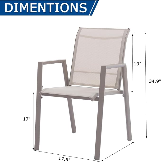 Outdoor Patio Chairs Set of 2, Ivory Beige Stackable Outdoor Chairs, - Image 2