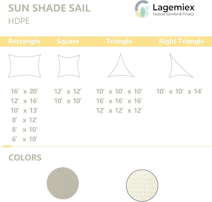10' x 10' x 10' Triangle Sun Shade Sail, 185 GSM HDPE, Sand | 95% UV block - Image 5