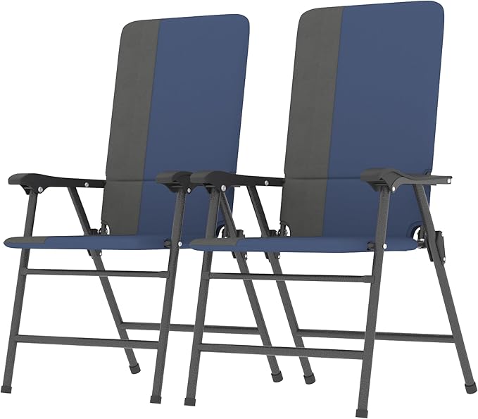 Outsunny Folding Patio Chairs Set of 2 Padded High Back Armrests Dark Blue | by Outsunny