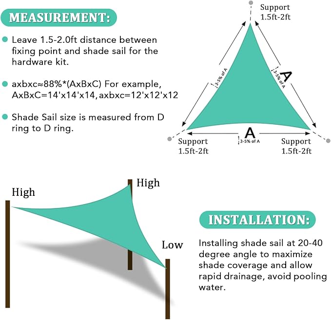 Shade&Beyond Custom Sun Shade Sail 8'X10'X12.8'Triangle Sun Sail Shades Patio - Image 6