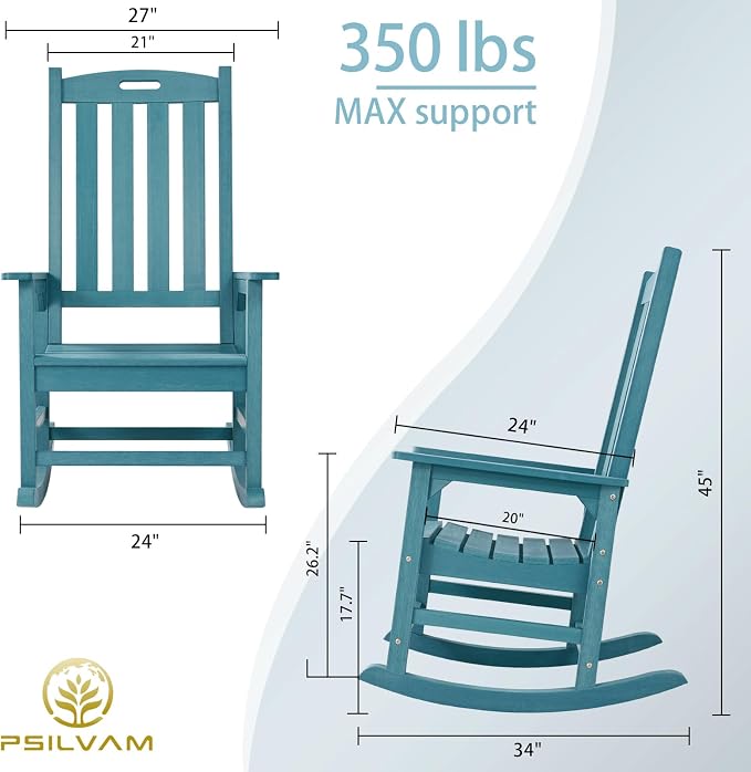 Outdoor Rocking Chairs Set of 2, Oversized Porch Rocker | Weather Resistant - Image 3