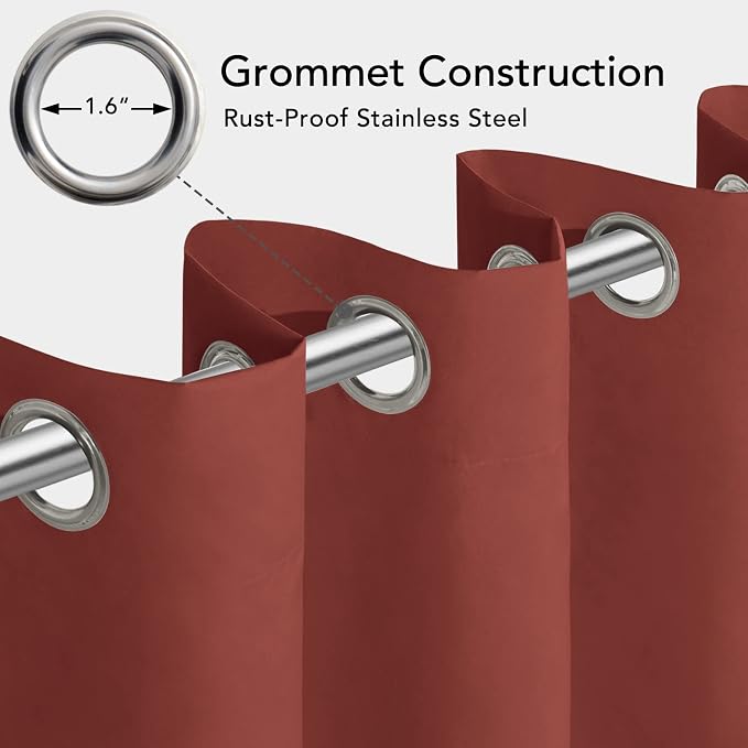 Easy-Going 100% Waterproof Outdoor Curtains 54x84 inch, Terra Red | Windproof - Image 3