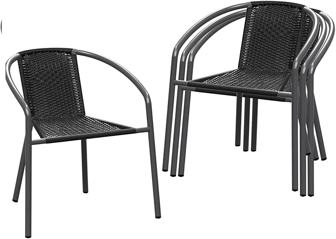 4 Pack Patio Stackable Rattan Chairs, Indoor-Outdoor Restaurant Bistro Wicker by TANGJEAMER