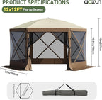 Aoxun 12x12ft Pop Up Gazebo, Gazebo Screen Tent - Image 6