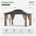 Aoxun 12'x10' Gazebo with Polycarbonate Double Roof, Light Brown | Metal Frame - Image 9