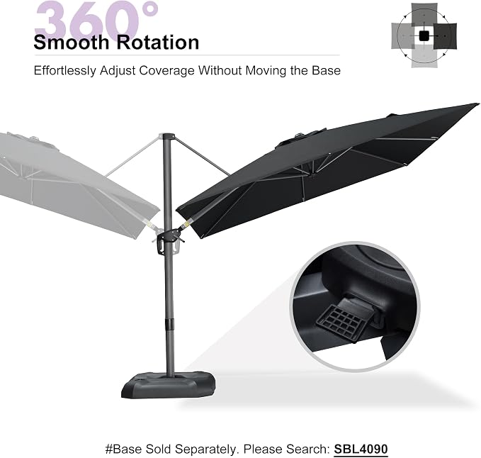 PURPLE LEAF Patio Outdoor Umbrella 9' x 9' Square All-Weather Black | Large - Image 6