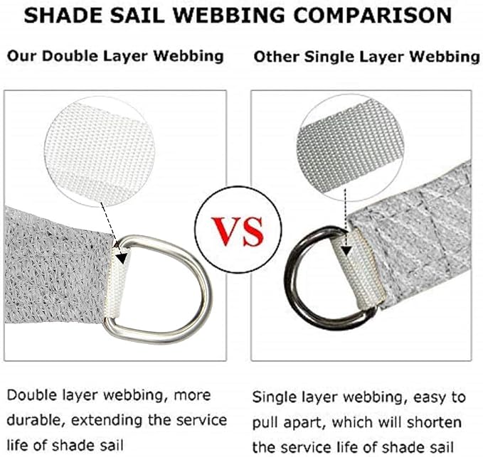 Shade&Beyond Rectangle Sun Shade Sail 10'X10' Permeable Canopy Light Grey - Image 3