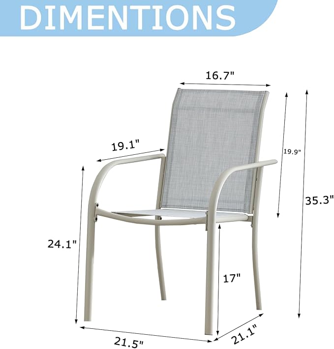 Stackable Patio Chairs Set of 4, Outdoor Dining Chairs - Image 3