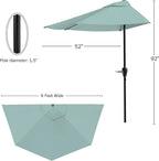 Pure Garden Half Umbrella Outdoor Patio Shade, Light Green, 9ft | Semicircle 9 - Image 2