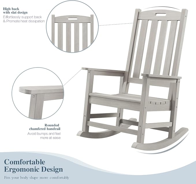 Oversized Outdoor Rocking Chair, HDPE Porch Rocker | High Back Rocking Chairs - Image 4