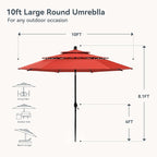 PHI VILLA 10ft Outdoor Patio Umbrellas, 3 Tier Vented Table Umbrella Red | - Image 2