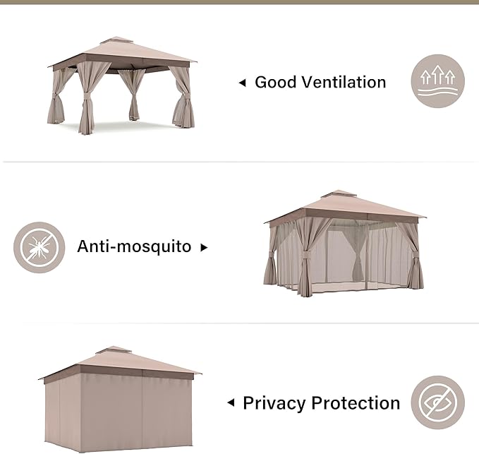 12'x12' Outdoor Gazebo, Heavy Duty Metal Frame Patio Canopy - Image 5