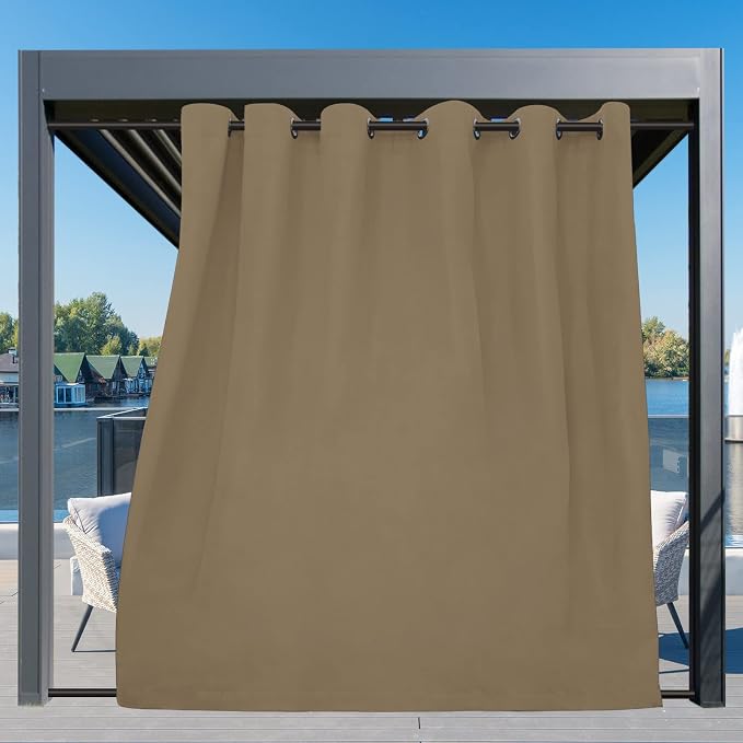 Easy-Going Outdoor Curtains for Patio 1 Panel, 110x96 inch, Khaki | Waterproof - Image 3