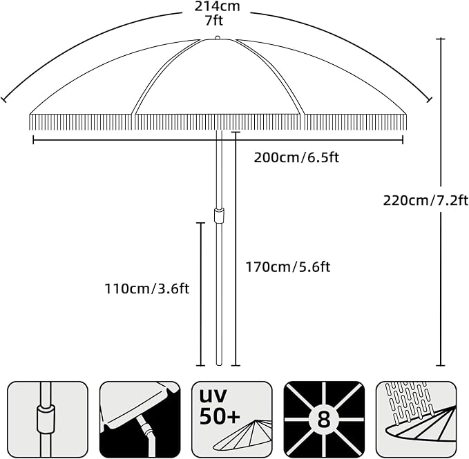 AMMSUN 7ft Patio Umbrella with Fringe Outdoor Tassel Umbrella UPF50+ Premium - Image 5