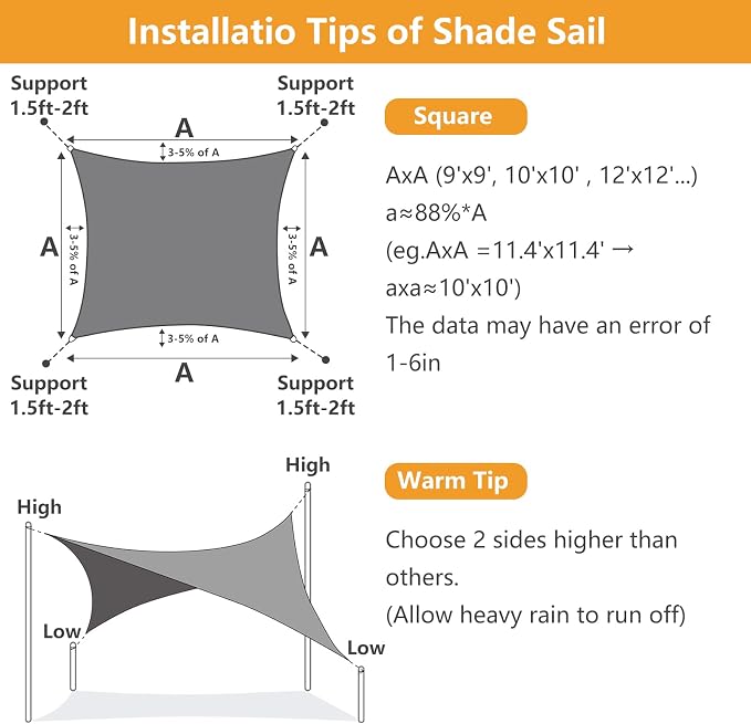 10' x 10' Rectangle Sun Shade Sail, 185 GSM HDPE, Dark Grey | 95% UV block - Image 4