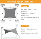 10' x 10' Rectangle Sun Shade Sail, 185 GSM HDPE, Dark Grey | 95% UV block - Image 4