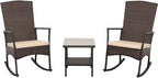 Outdoor HDPE Wicker Rocking Chair 3-Piece Patio Rattan Bistro Set 2 Rocker - Image 8